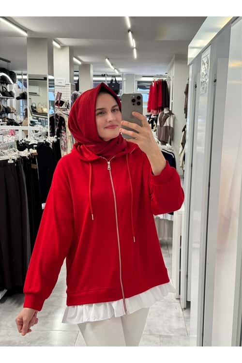 Eteği Gömlekli Hırka 928 - Kırmızı - S-M - AZRA09045-70792