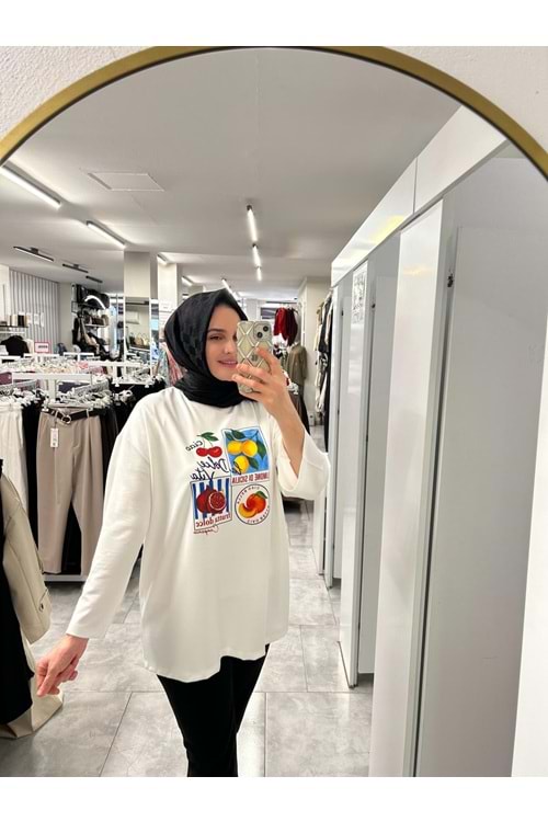 Djital Baskı Detaylı Bisiklet Yaka Oysho Kumaş Tunik 27181 27177 27179 - Kırmızı - L-XL
