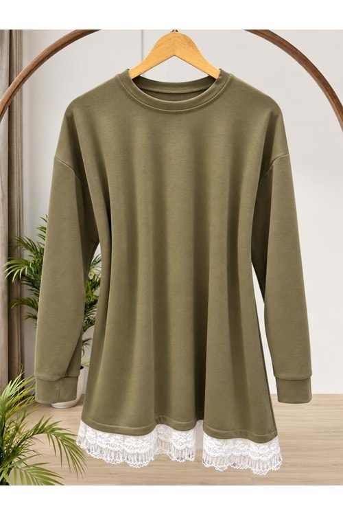 Eteği Tüllü Tunik 3030 - Haki - L-XL
