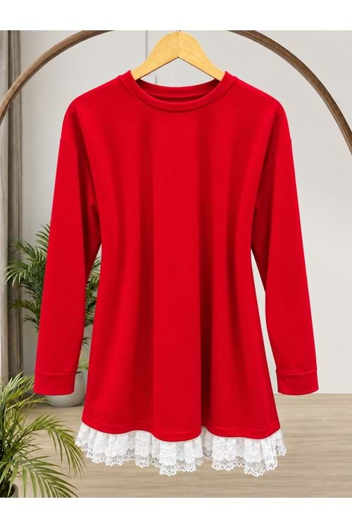 Eteği Tüllü Tunik 3030 - Kırmızı - L-XL