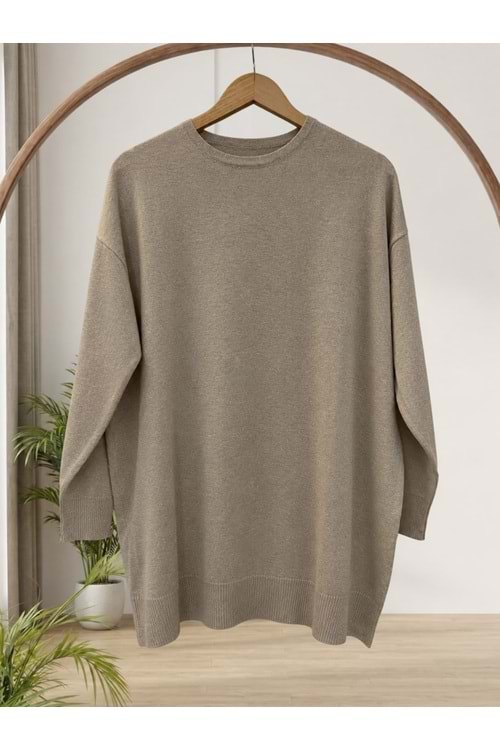 Simli Triko Tunik 33827 - Bej - TEK BEDEN
