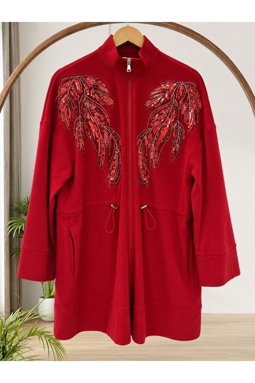 Pullu Selanik Kumaş Ceket 10836 - Kırmızı - L-XL
