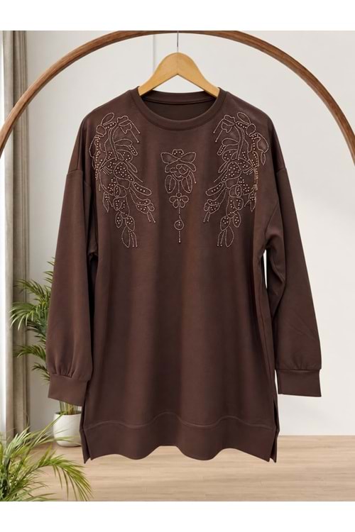 Önü Taş Detaylı Tunik 27230 - Acı Kahve - L-XL