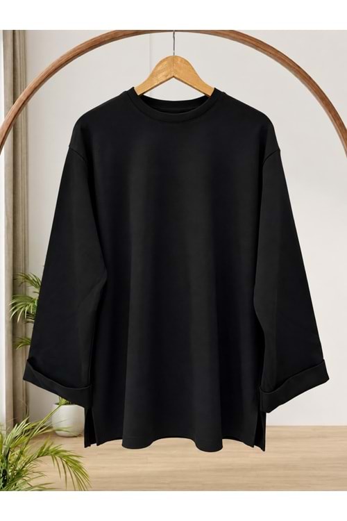 Belden Kemerli Face Kumaş Tunik 27217 - Siyah - L-XL