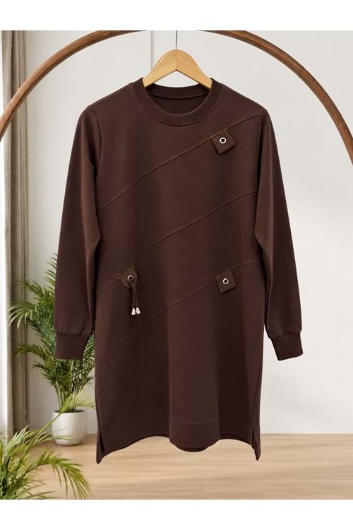 Kuş Gözü Detaylı Tunik 59484 - Acı Kahve - L