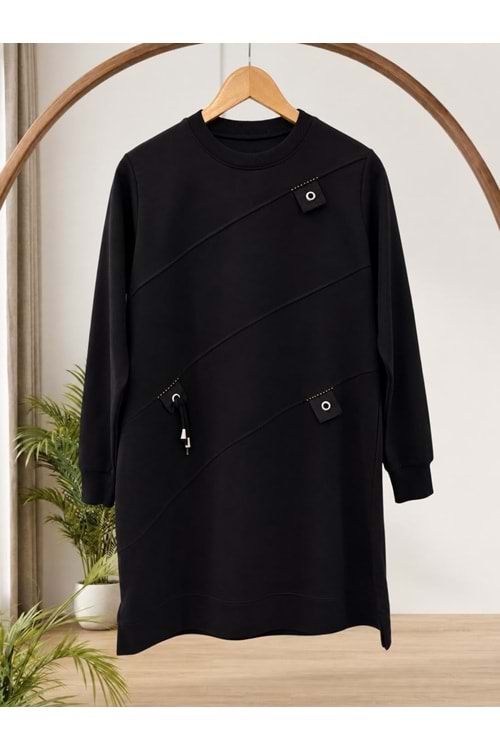 Kuş Gözü Detaylı Tunik 59484 - Siyah - L