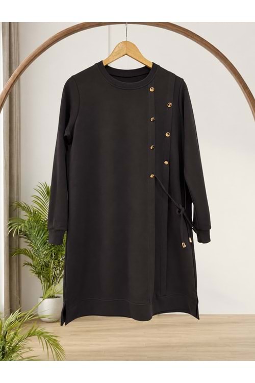 Aller Dikim Düğmeli Tunik 60584 - Antrasit - L
