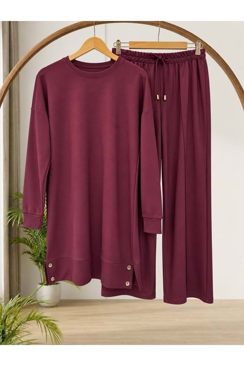 Yanı Düğmeli Takım 107129 - Bordo - L