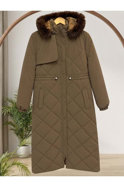 Yakası Kürklü Mont 5044 - Acı Kahve - 40