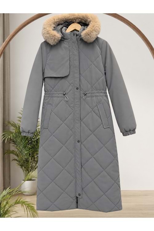 Yakası Kürklü Mont 5044 - Gri - 50