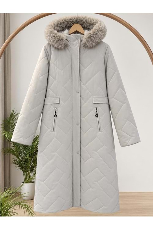 Aksesuarlı Şişme Mont 5060 - Krem - 50 - AZRA09223-72022