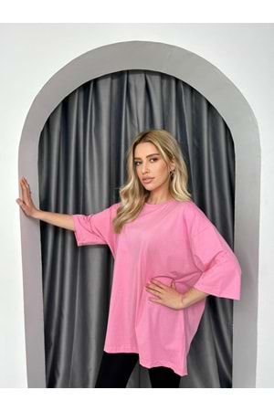 T-Shırt Düz Salaş 3636 - Pembe - TEK BEDEN - AZRA02482-Pembe-TEK BEDEN