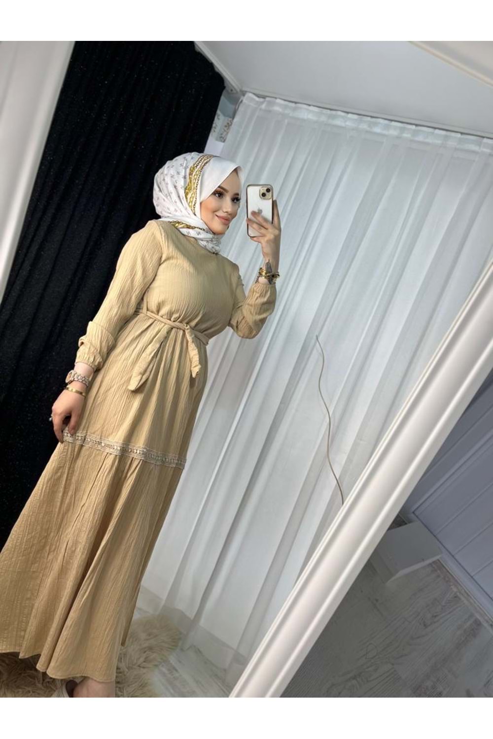 Neva Kaş Dantelli Elbise 2315 - Bej - 38