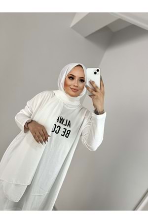 2639 Always Baskılı Tunik - Krem - TEK BEDEN