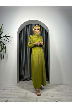 Degaje Yaka Simli Elbise 0031666 - Olive - L - AZRA03805-Olive-L