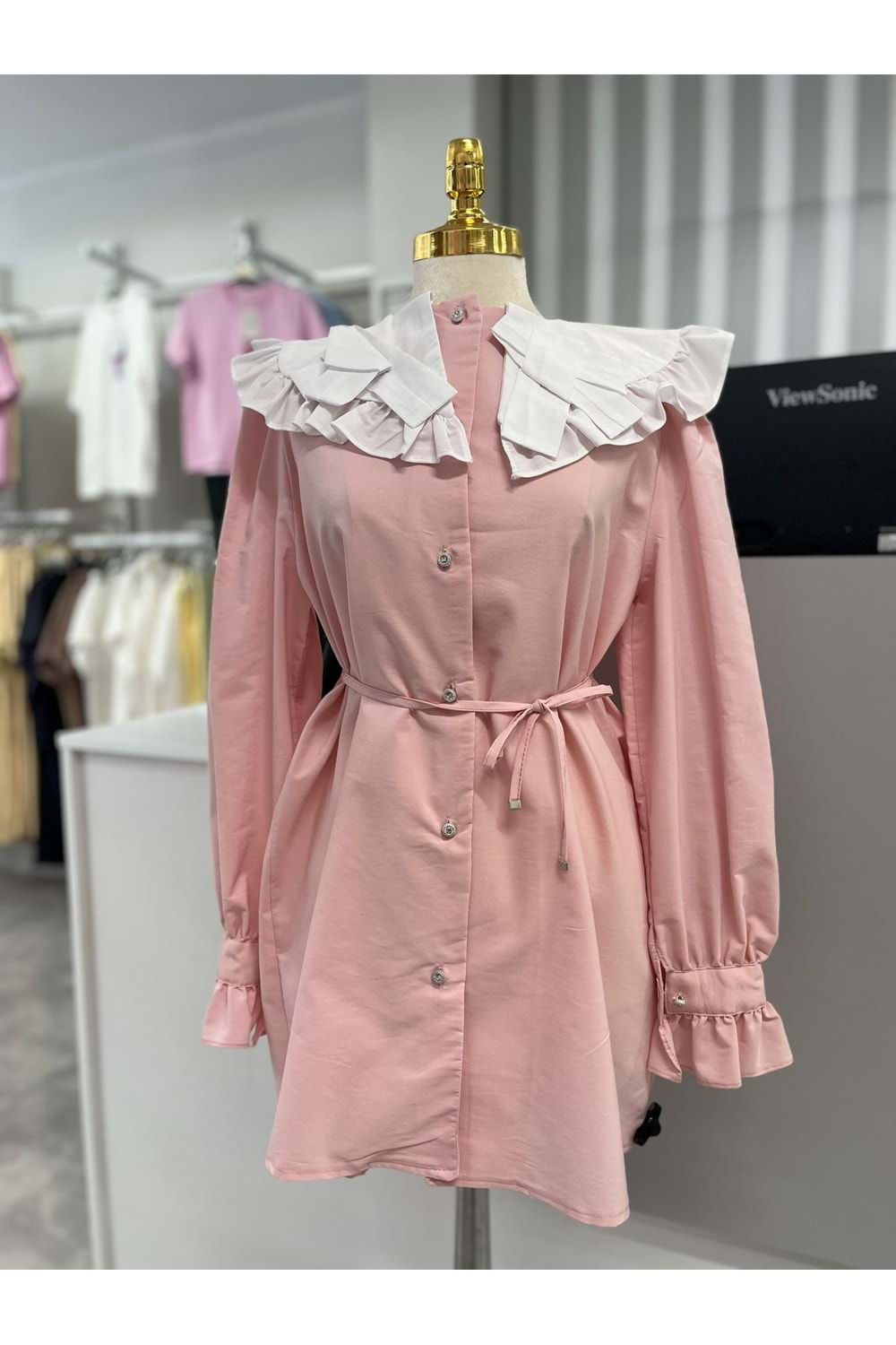 Omuz Ve Yaka Detaylı Gömlek 6263 - Pembe - L-XL - AZRA04372-Pembe-L-XL