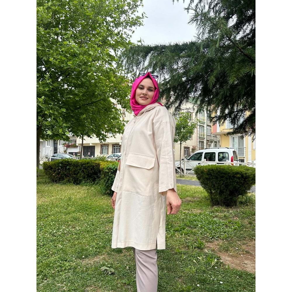Yırtmaçlı Kap 14864 - Bej - TEK BEDEN - AZRA04513-Bej-TEK BEDEN