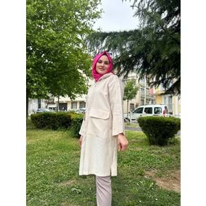 Yırtmaçlı Kap 14864 - Bej - TEK BEDEN - AZRA04513-Bej-TEK BEDEN