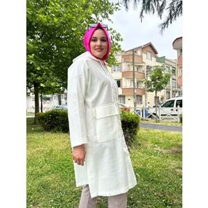 Yırtmaçlı Kap 14864 - Ekru - TEK BEDEN - AZRA04513-Ekru-TEK BEDEN