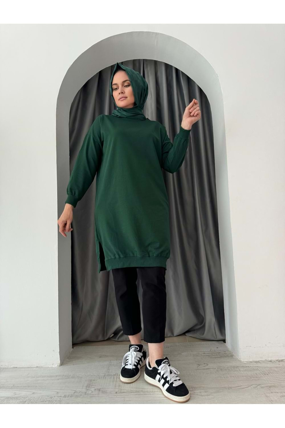 Azra Düz Sweat 24178 - azra fashion - Koyu Yeşil - L-XL