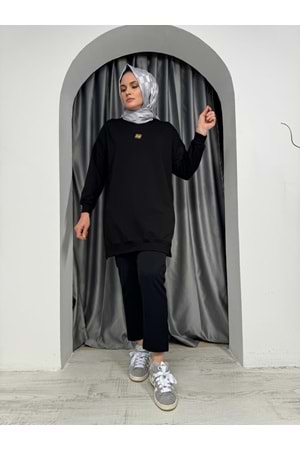 Metal Aksesuarlı Sweat 25154 - Siyah - L-XL - AZRA04937-Siyah-L-XL