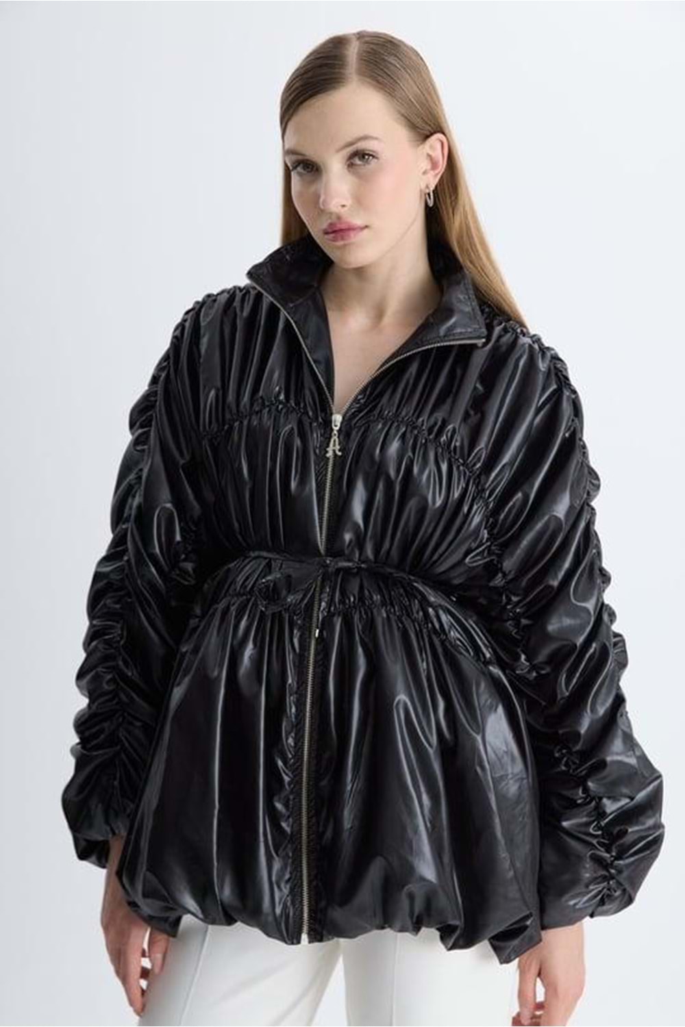 Luna Büzgülü Yağmurluk 6425 - azra fashion - Siyah - TEK BEDEN
