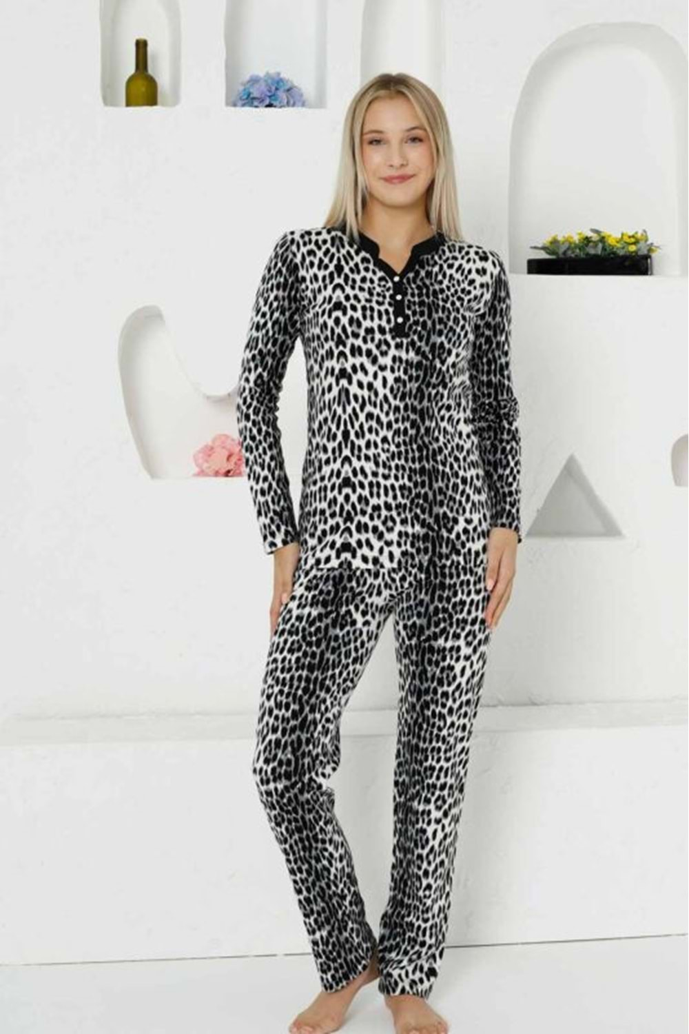 Leopar Pijama Takımı 2761 - Siyah - M - AZRA05038-Siyah-M