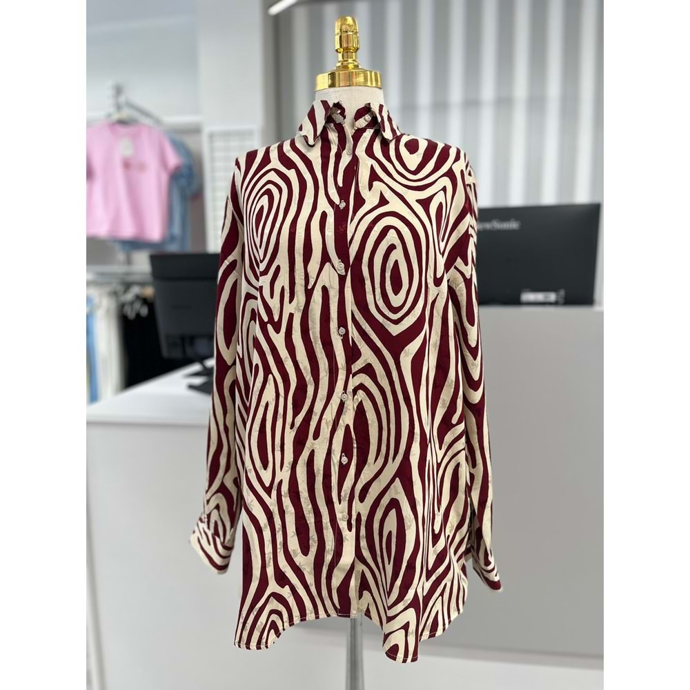 Saten Gömlek 34108 - Bordo - TEK BEDEN