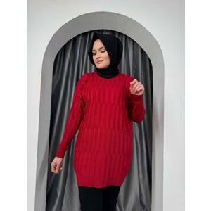 Desenli Merserize Tunik 3174 - Kırmızı - TEK BEDEN - AZRA05354-44645