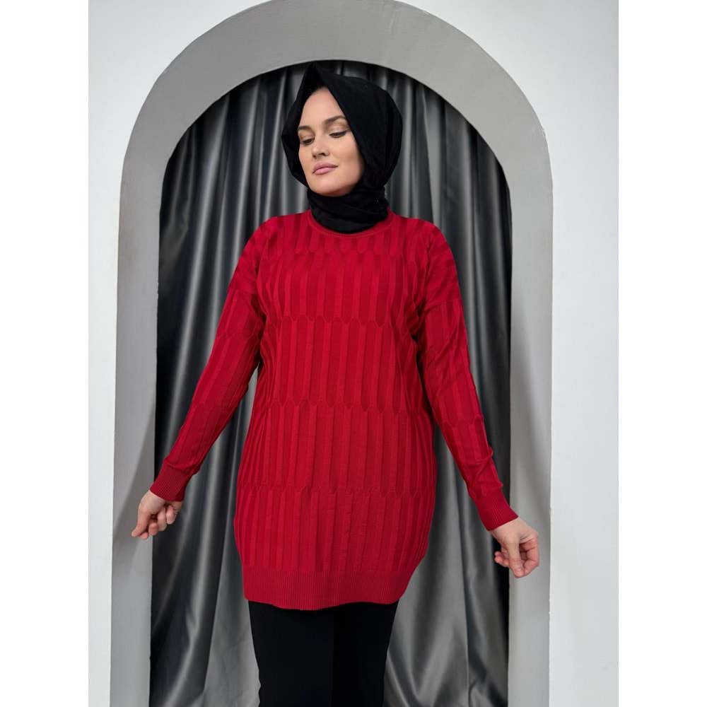 Desenli Merserize Tunik 3174 - Kırmızı - TEK BEDEN - AZRA05354-44645