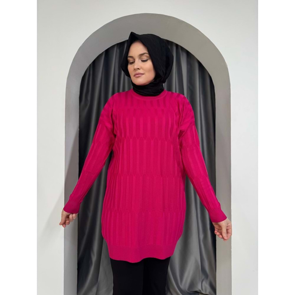 Desenli Merserize Tunik 3174 - Pembe - TEK BEDEN - AZRA05354-44646