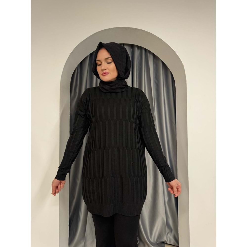 Desenli Merserize Tunik 3174 - Siyah - TEK BEDEN - AZRA05354-44648