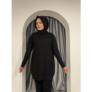 Desenli Merserize Tunik 3174 - Siyah - TEK BEDEN - AZRA05354-44648