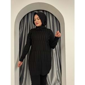 Desenli Merserize Tunik 3174 - Siyah - TEK BEDEN - AZRA05354-44648