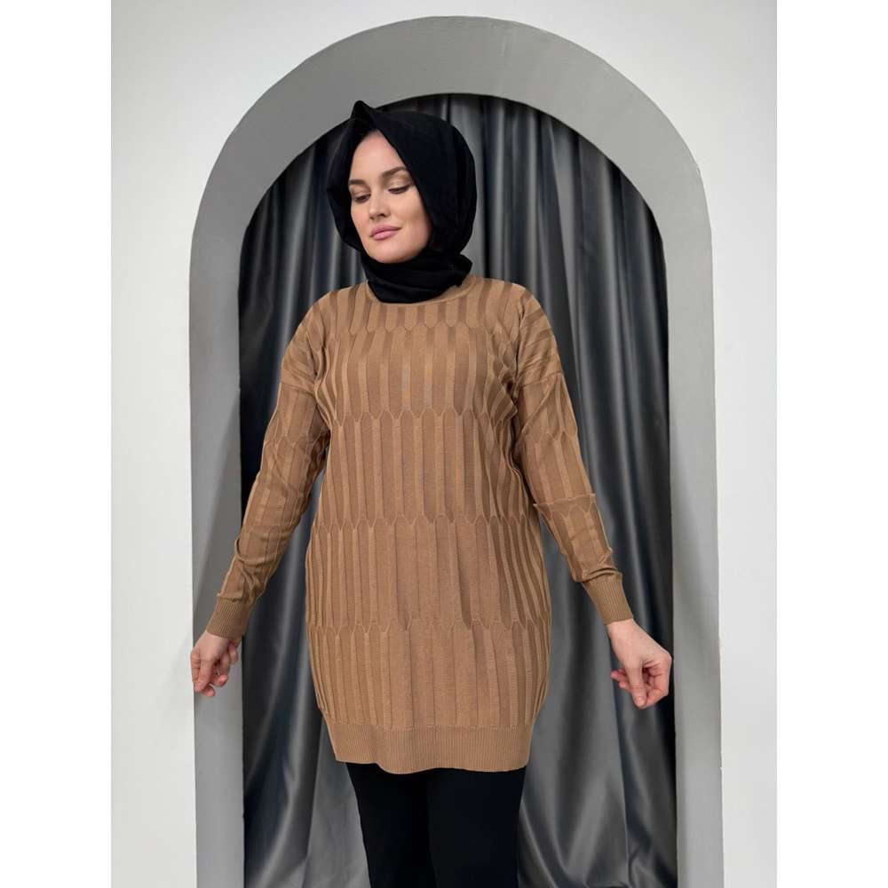 Desenli Merserize Tunik 3174 - Sütlü Kahve - TEK BEDEN - AZRA05354-44649