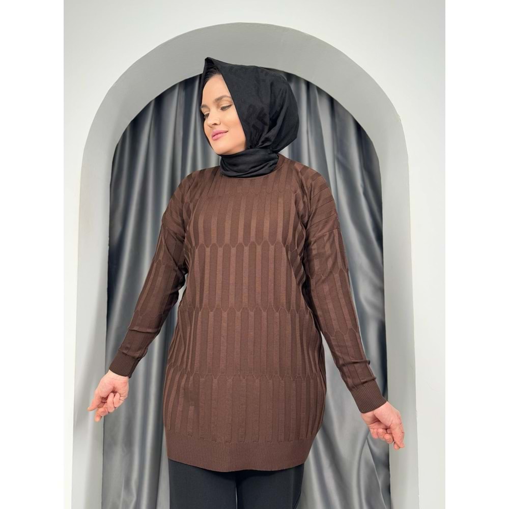 Desenli Merserize Tunik 3174 - azra fashion - Acı Kahve - TEK BEDEN