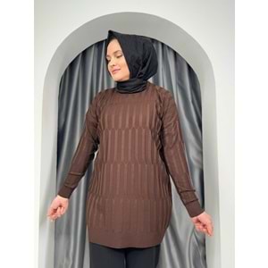 Desenli Merserize Tunik 3174 - azra fashion - Acı Kahve - TEK BEDEN