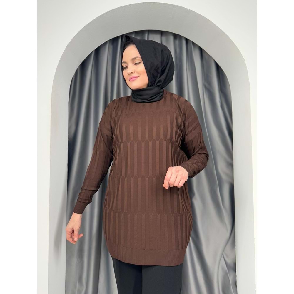 Desenli Merserize Tunik 3174 - azra fashion - Acı Kahve - TEK BEDEN