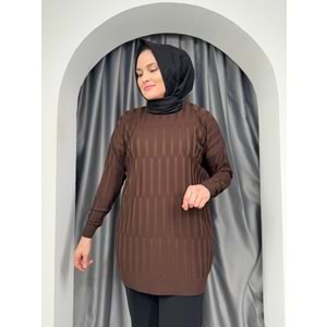 Desenli Merserize Tunik 3174 - azra fashion - Acı Kahve - TEK BEDEN