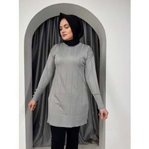 Büyük Kare Çizgili Merserize Tunik 3182 - Gri - TEK BEDEN - AZRA05356-44661