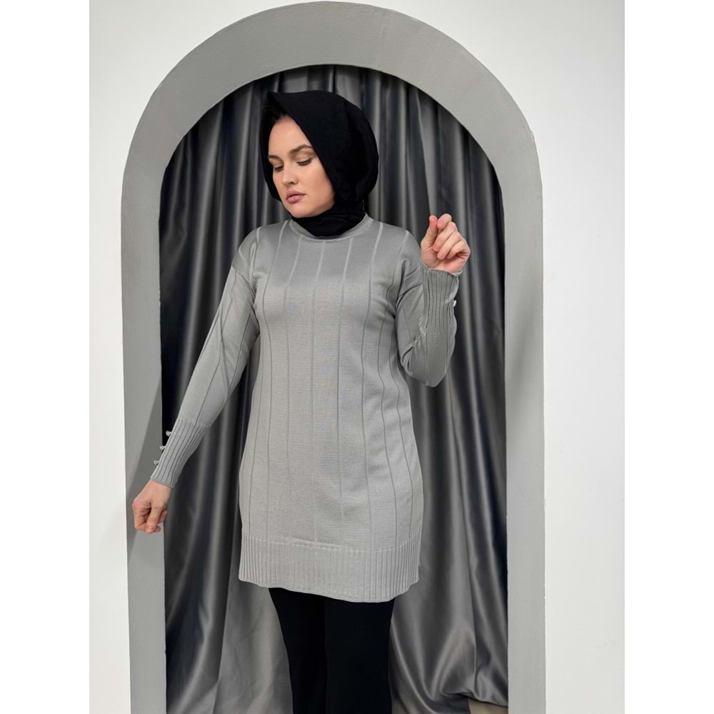 Büyük Kare Çizgili Merserize Tunik 3182 - Gri - TEK BEDEN - AZRA05356-44661