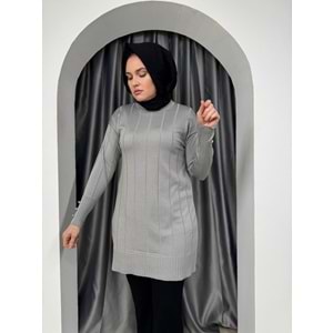 Büyük Kare Çizgili Merserize Tunik 3182 - Gri - TEK BEDEN - AZRA05356-44661