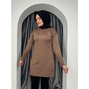Büyük Kare Çizgili Merserize Tunik 3182 - Kahve Rengi - TEK BEDEN - AZRA05356-44662
