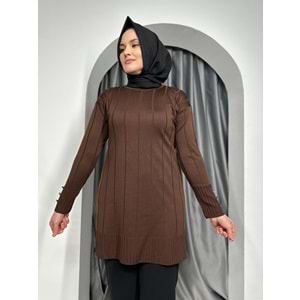 Büyük Kare Çizgili Merserize Tunik 3182 - Acı Kahve - TEK BEDEN - AZRA05356-45140