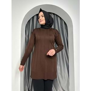 Büyük Kare Çizgili Merserize Tunik 3182 - Acı Kahve - TEK BEDEN - AZRA05356-45140