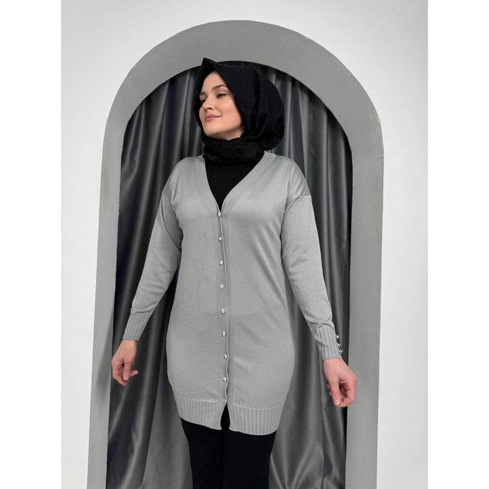 Düz Merserize Hırka 3176 - Gri - TEK BEDEN - AZRA05357-44670