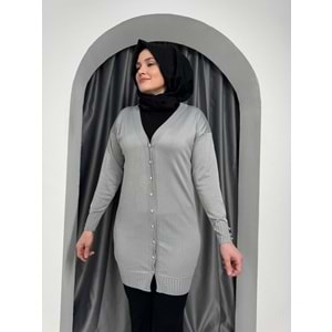 Düz Merserize Hırka 3176 - Gri - TEK BEDEN - AZRA05357-44670
