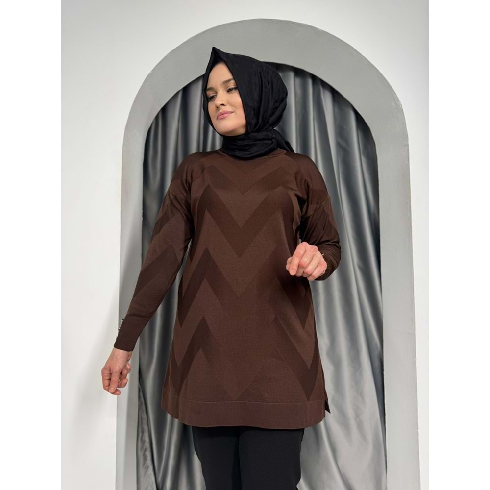 Zikzak Desen Merserize Tunik 3183 - Acı Kahve - TEK BEDEN - AZRA05400-45105