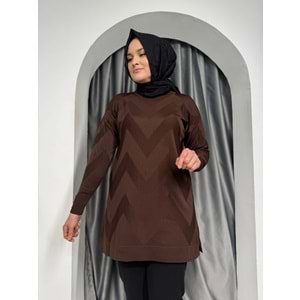 Zikzak Desen Merserize Tunik 3183 - Acı Kahve - TEK BEDEN - AZRA05400-45105