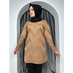 Zikzak Desen Merserize Tunik 3183 - Sütlü Kahve - TEK BEDEN - AZRA05400-45113